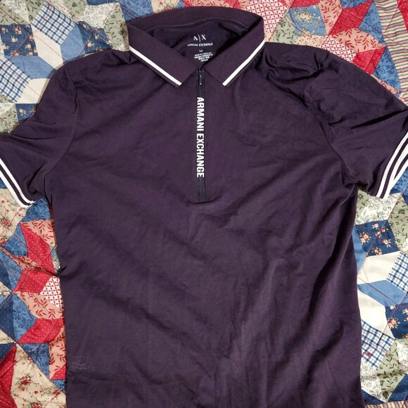 Armani Exchange AX Medium Slim Fit Quarter Zip Polo Shirt Purple - Picture 1 of 3